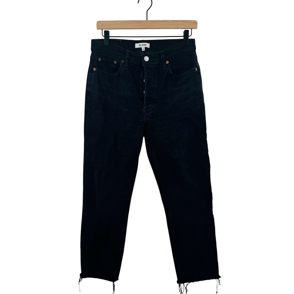 RE/DONE Jeans Black 29 High Rise Straight Leg Cropped Raw Hem Denim